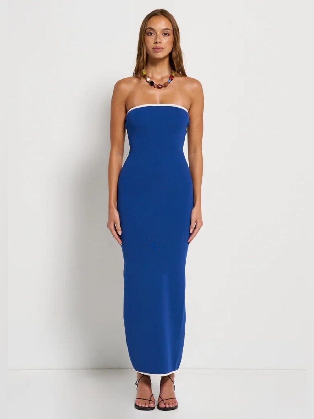 Solid & Striped Caroline Strapless Maxi Dress Navy White Trim Size S NWOT